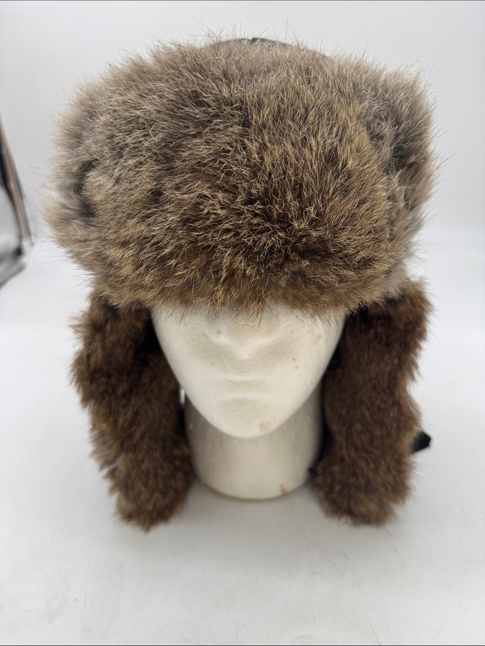 Black Leather and Fur Trapper Hat